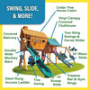 Premium Cedar Wood Tree House Swing Set With Clubhouse, Wave Slide And Scoop Slide
