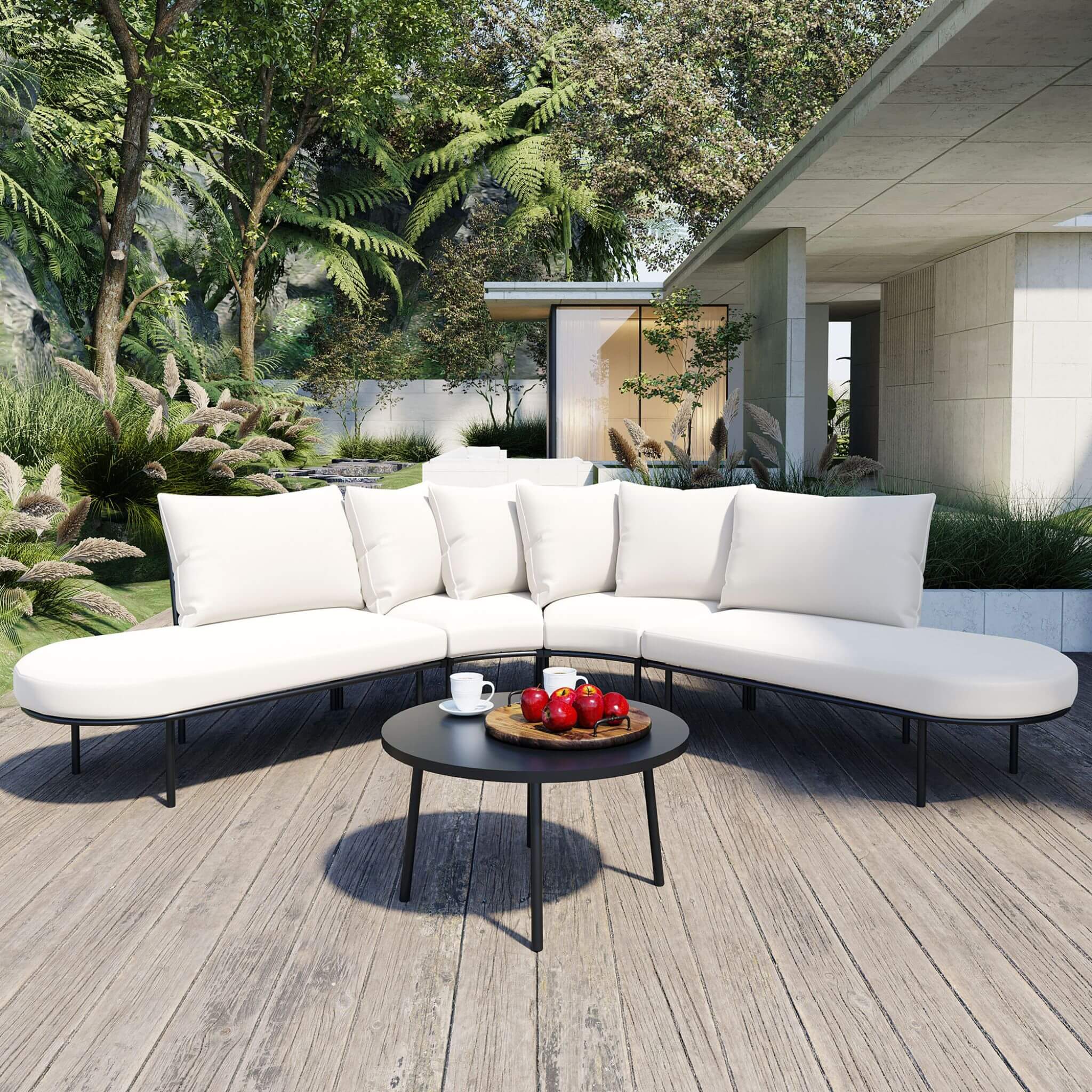 Premium Half-Moon 6-Person Curved Outdoor Furniture Sofa Patio Set
