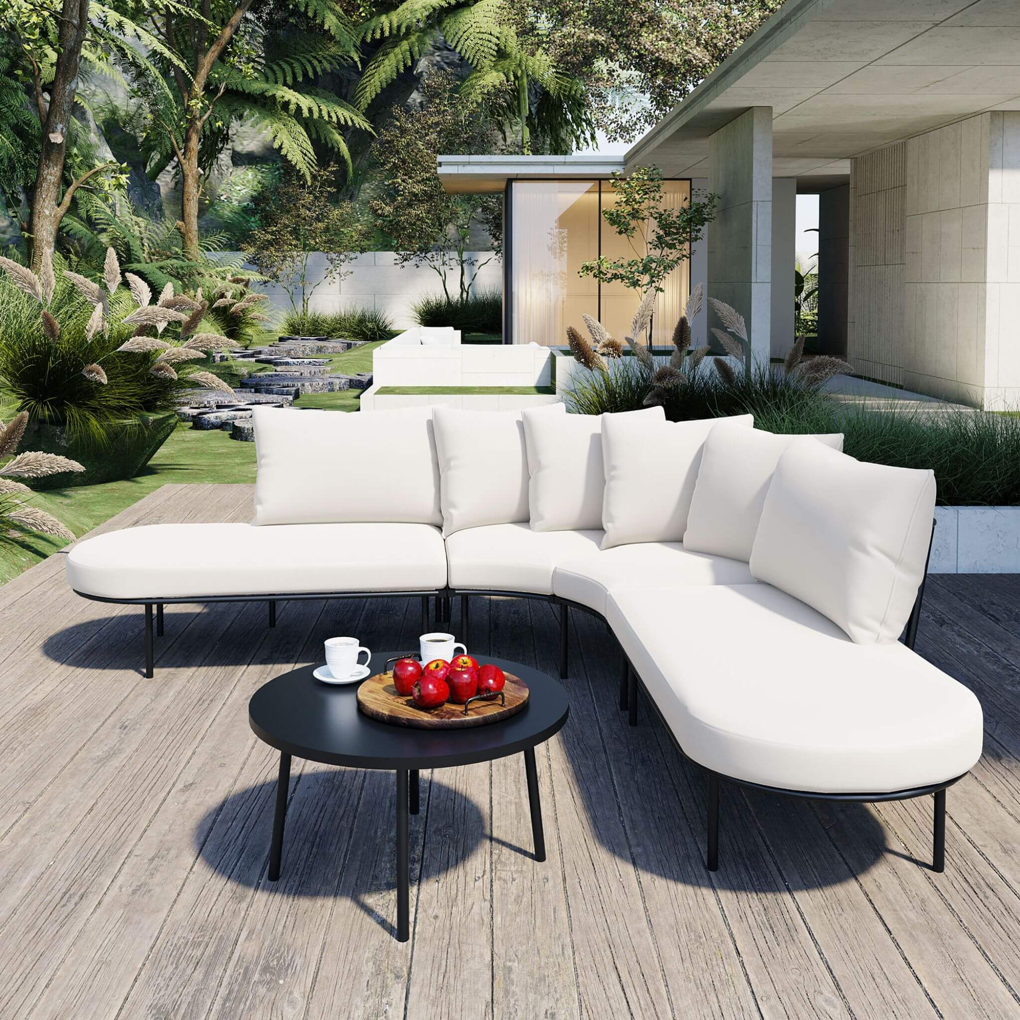 Premium Half-Moon 6-Person Curved Outdoor Furniture Sofa Patio Set