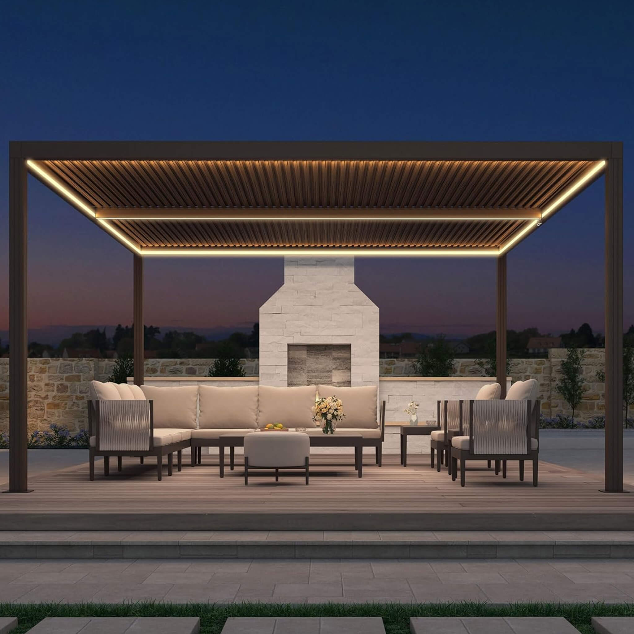 Premium Outdoor Aluminum Louvered Patio Pergola With LED Lights [PERGOLA ONLY]