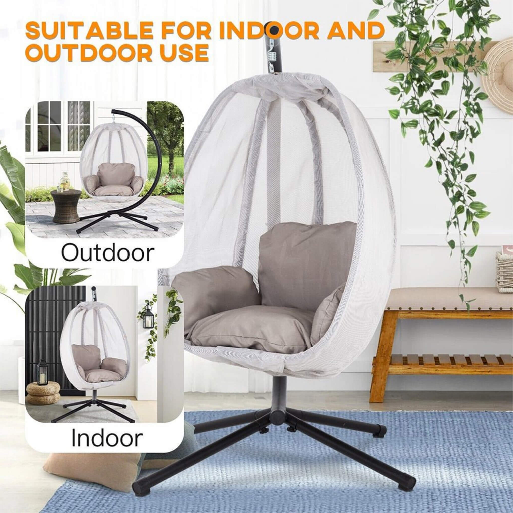 Premium 70-Inch Outdoor Hammock Egg Swing Chair With Stand