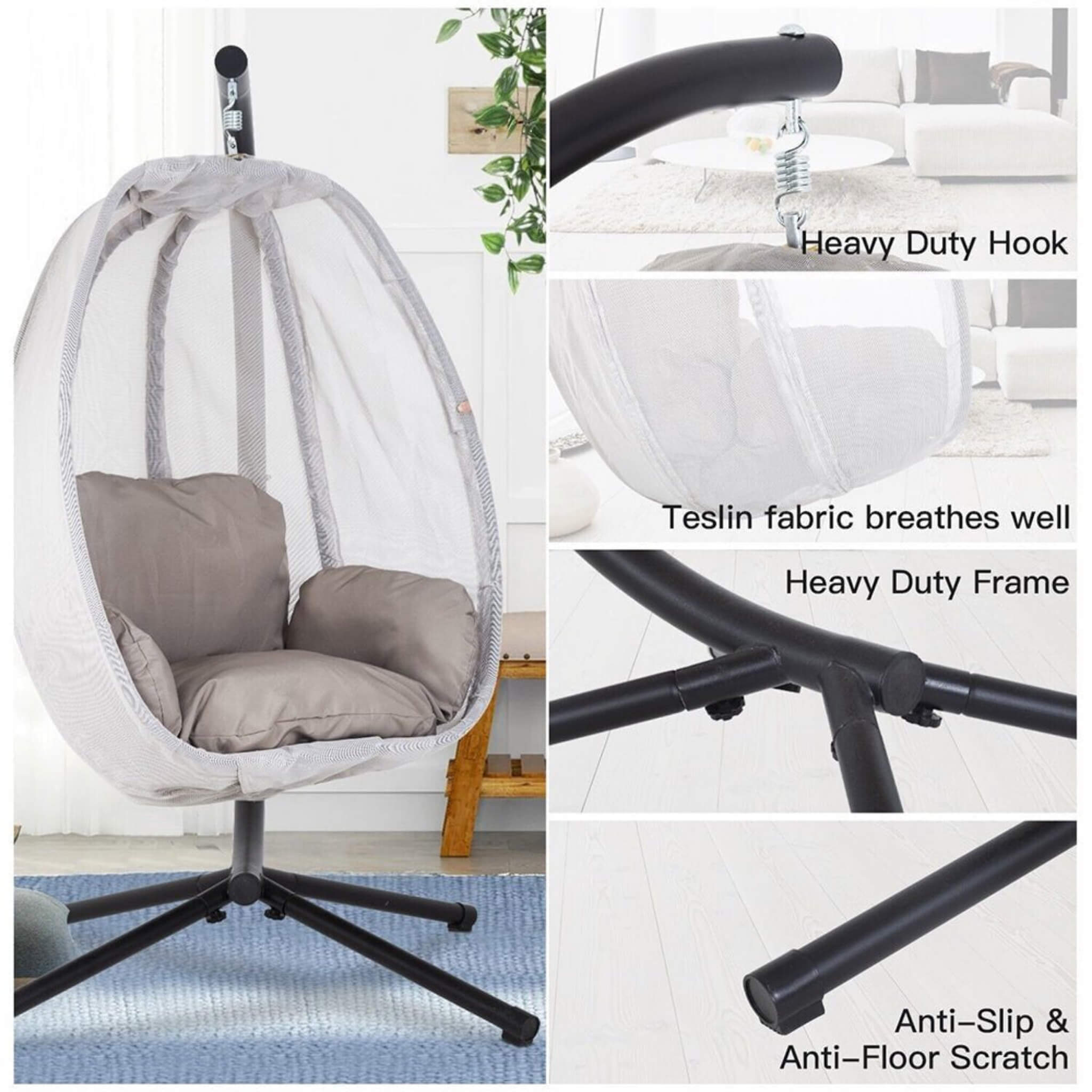 Premium 70-Inch Outdoor Hammock Egg Swing Chair With Stand