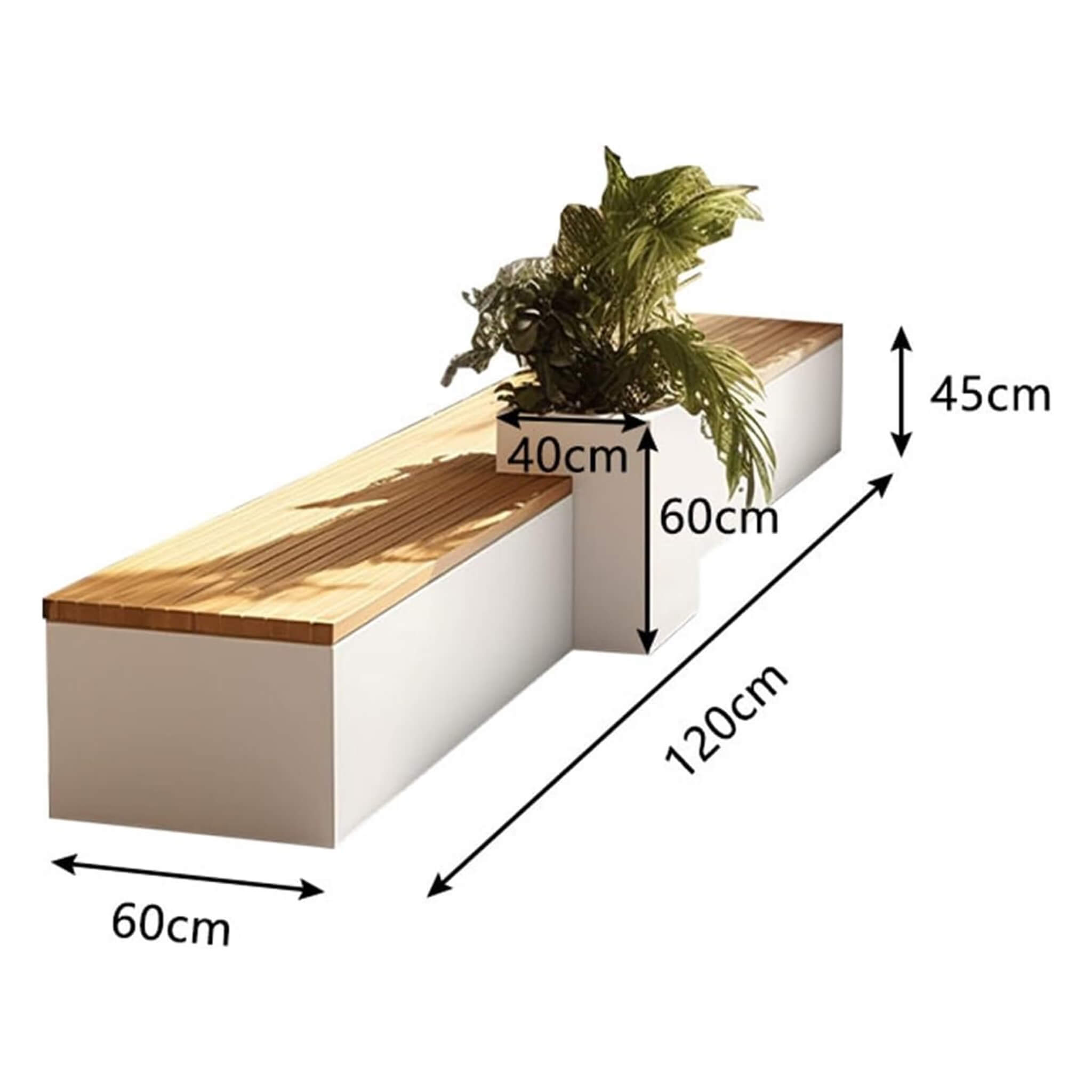 Premium Outdoor Industrial Metal Garden Bench With Wooden Seat And Planter