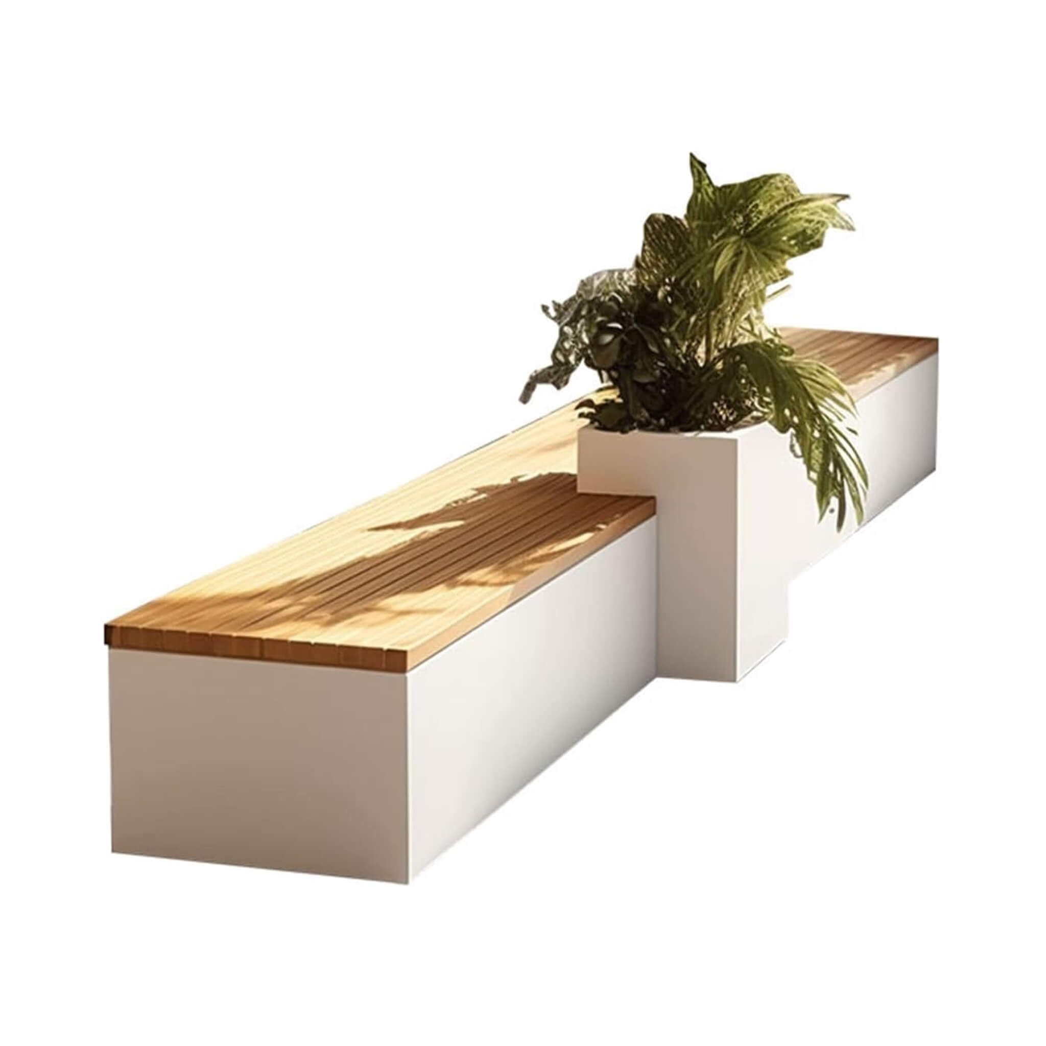Premium Outdoor Industrial Metal Garden Bench With Wooden Seat And Planter