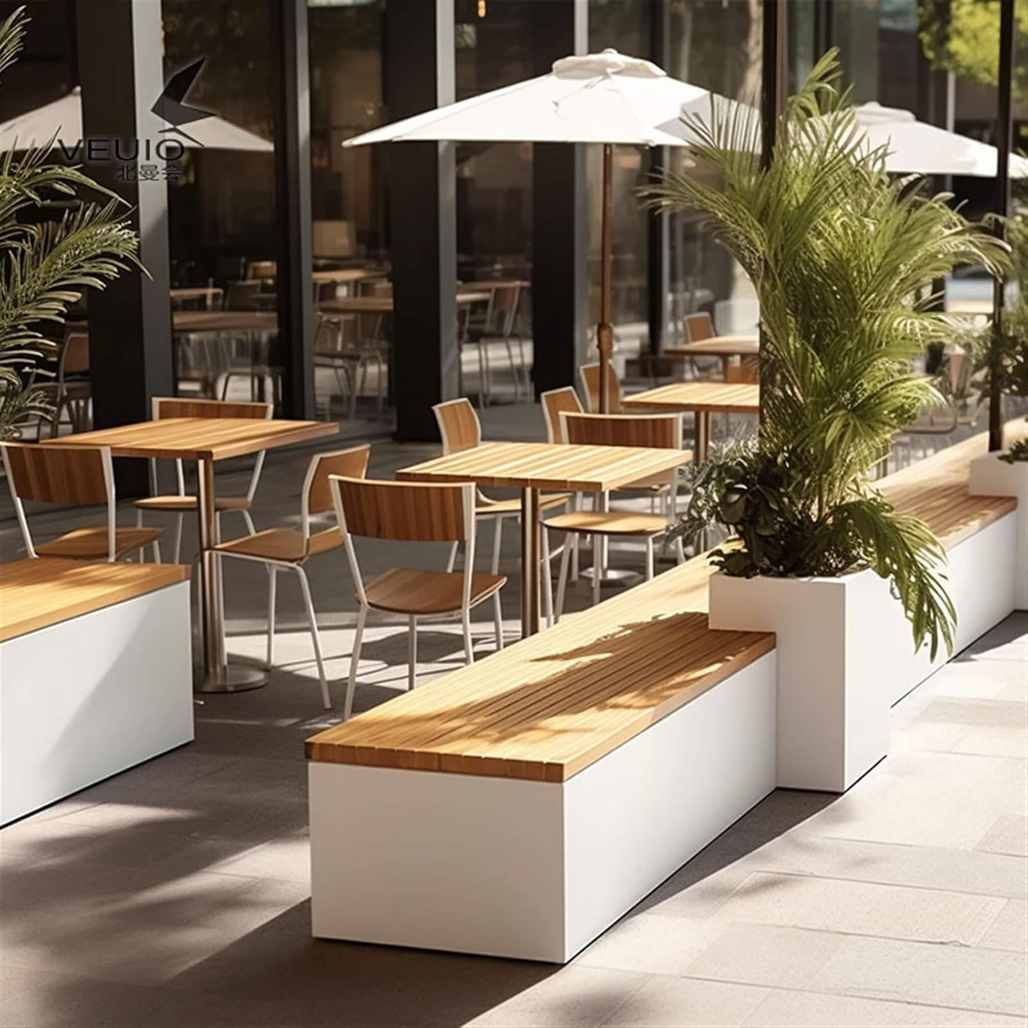 Premium Outdoor Industrial Metal Garden Bench With Wooden Seat And Planter