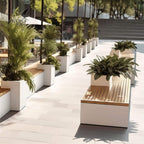 Premium Outdoor Industrial Metal Garden Bench With Wooden Seat And Planter