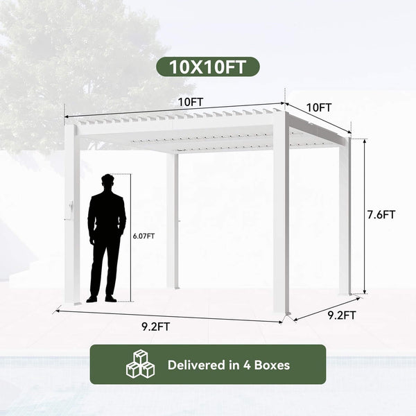 Premium White Outdoor Metal Louvered Pergola With Drainage System