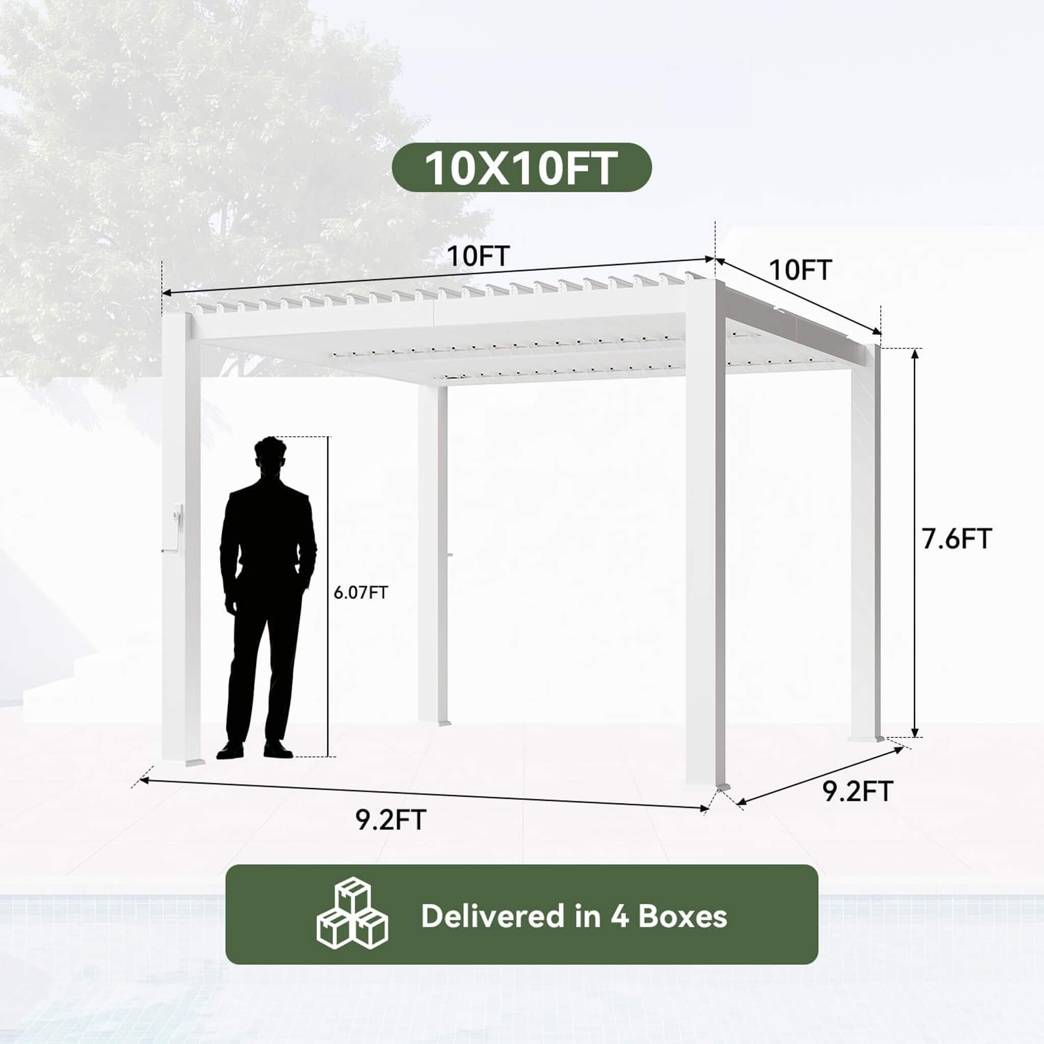 Premium White Outdoor Metal Louvered Pergola With Drainage System