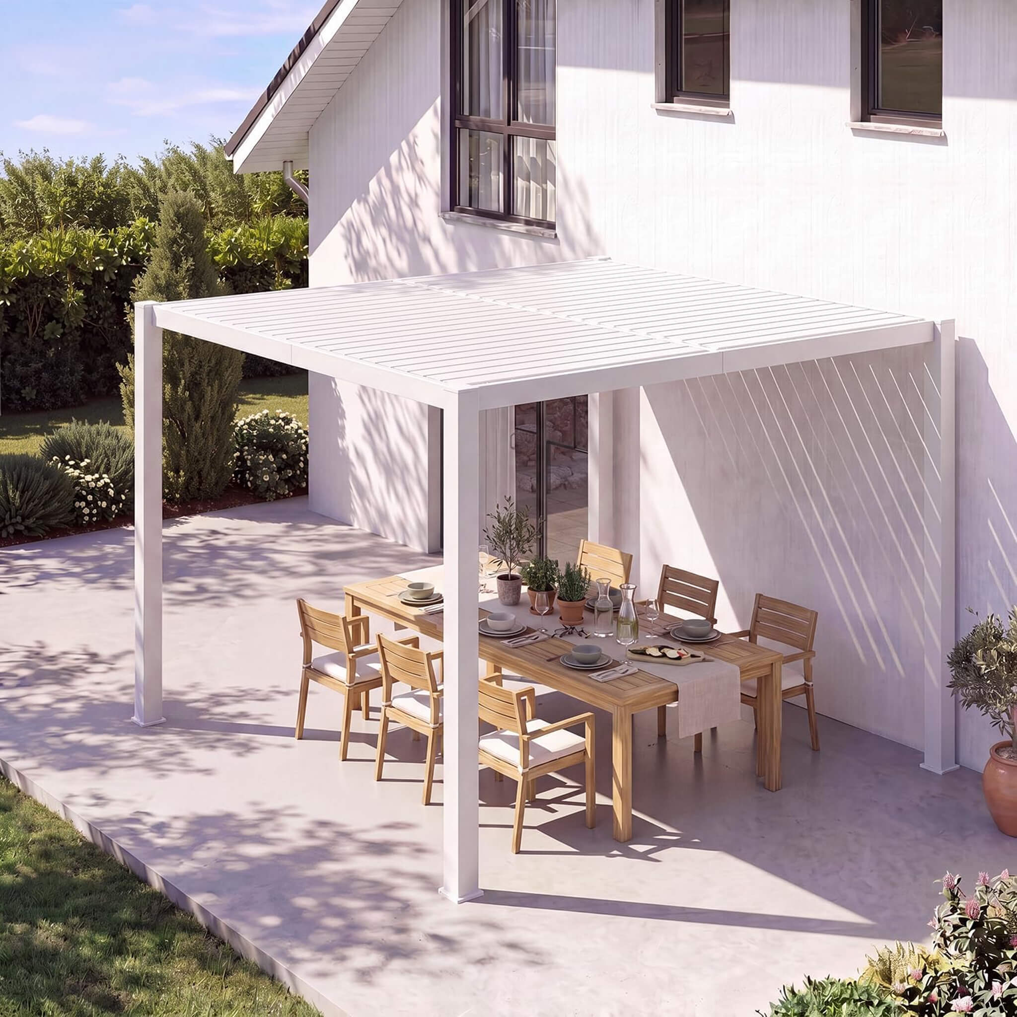 Premium White Outdoor Metal Louvered Pergola With Drainage System