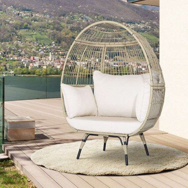 Premium 57-Inch Oversized Rattan Patio Egg Lounge Chair With Cushions