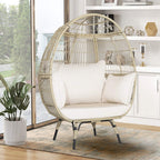 Premium 57-Inch Oversized Rattan Patio Egg Lounge Chair With Cushions