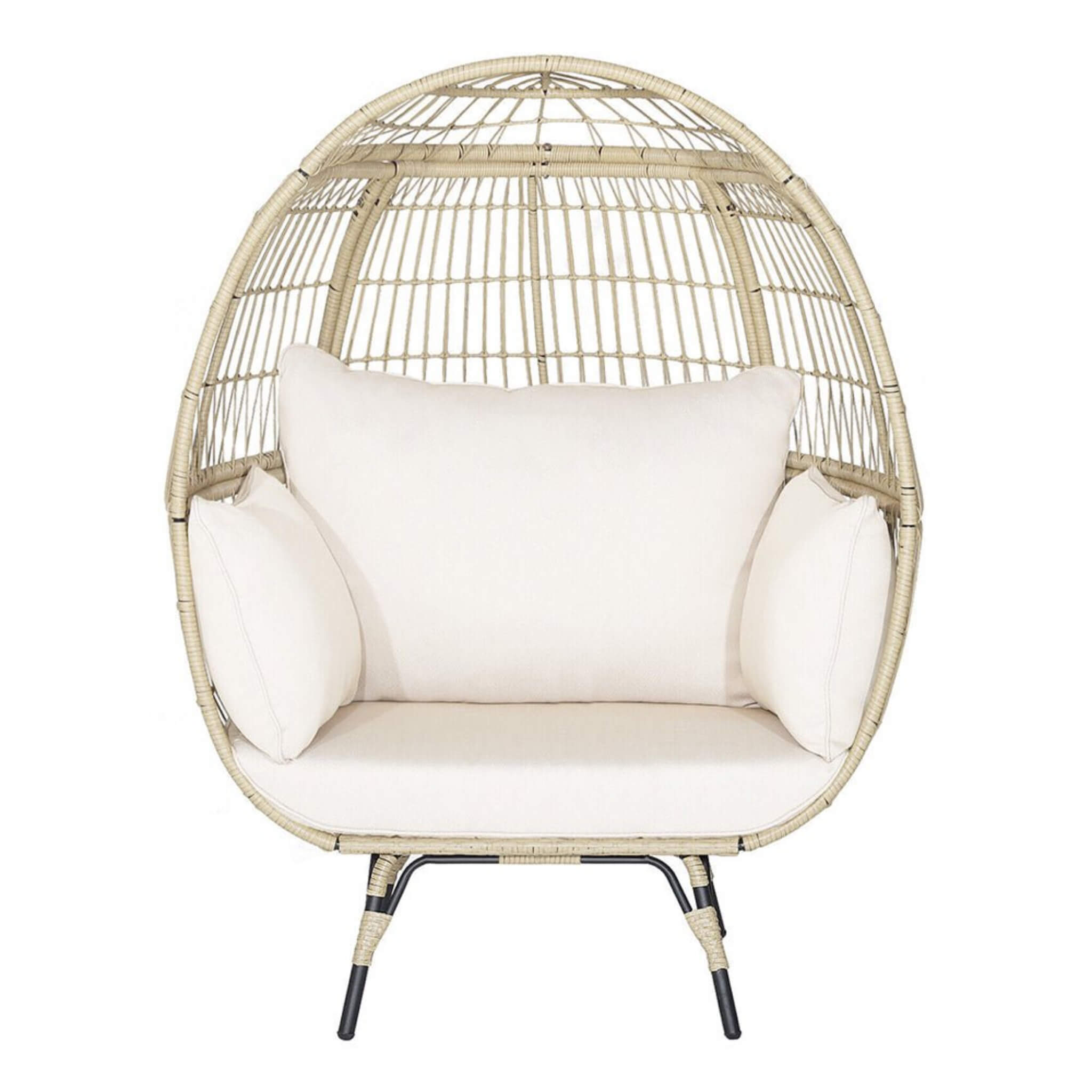 Premium 57-Inch Oversized Rattan Patio Egg Lounge Chair With Cushions