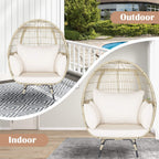 Premium 57-Inch Oversized Rattan Patio Egg Lounge Chair With Cushions