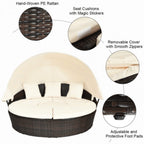 Premium 76-Inch Round Outdoor Patio Rattan Daybed W/ Canopy & Table