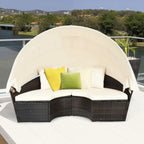 Premium 76-Inch Round Outdoor Patio Rattan Daybed W/ Canopy & Table