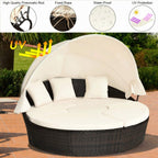 Premium 76-Inch Round Outdoor Patio Rattan Daybed W/ Canopy & Table