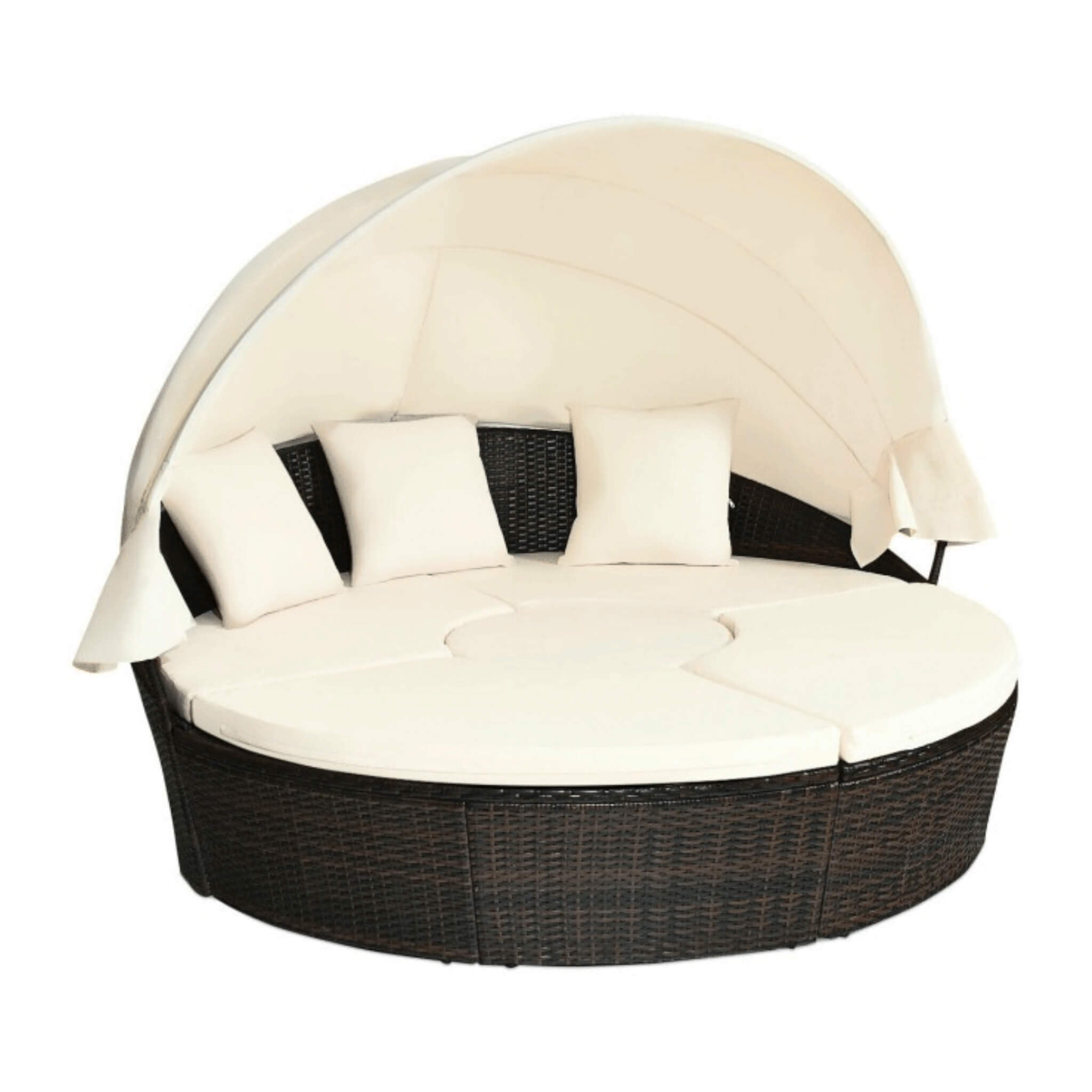 Premium 76-Inch Round Outdoor Patio Rattan Daybed W/ Canopy & Table