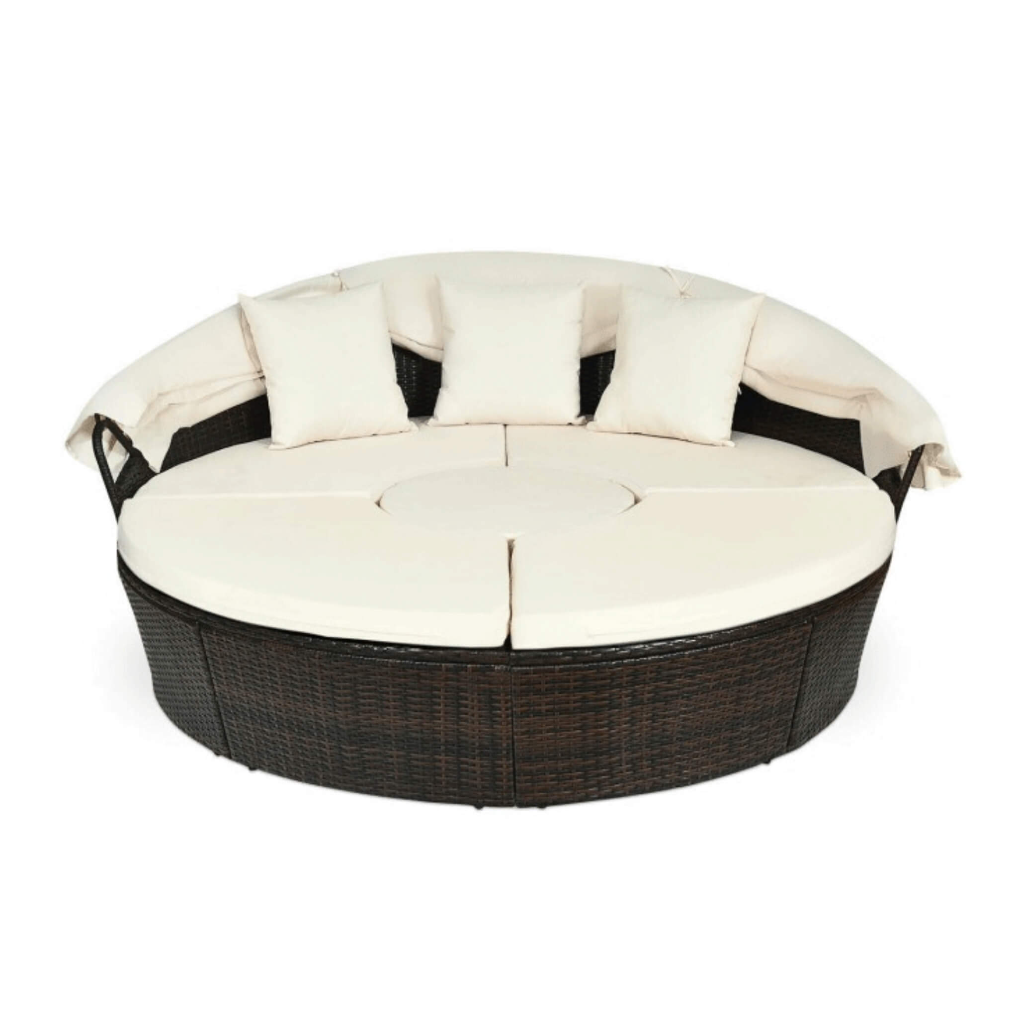 Premium 76-Inch Round Outdoor Patio Rattan Daybed W/ Canopy & Table