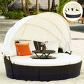 Premium 76-Inch Round Outdoor Patio Rattan Daybed W/ Canopy & Table