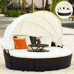 Premium 76-Inch Round Outdoor Patio Rattan Daybed W/ Canopy & Table
