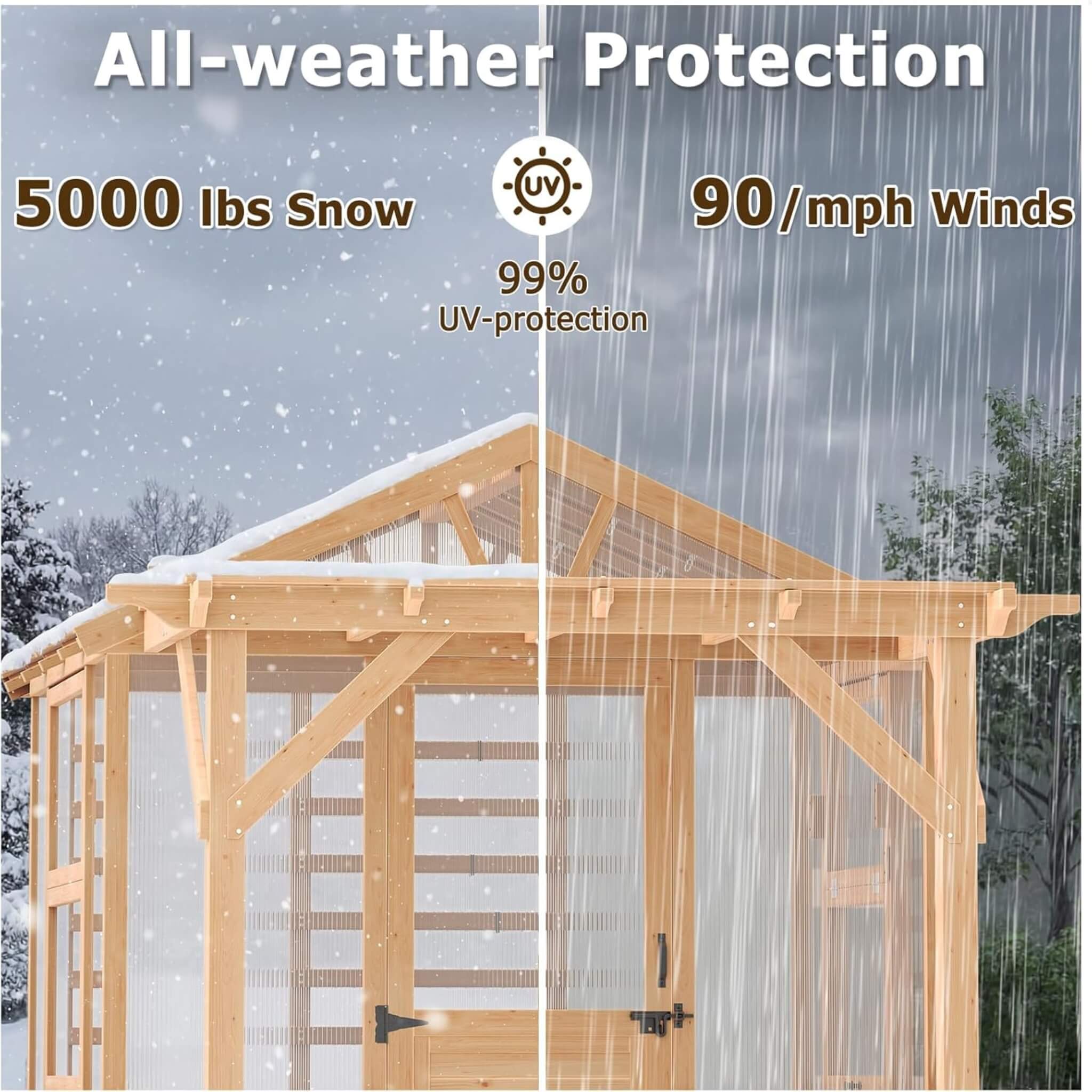 Premium Walk-In Spruce Wood Greenhouse with Pergola and Shelves