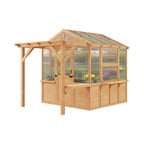 Premium Walk-In Spruce Wood Greenhouse with Pergola and Shelves