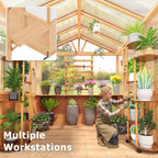Premium Walk-In Spruce Wood Greenhouse with Pergola and Shelves