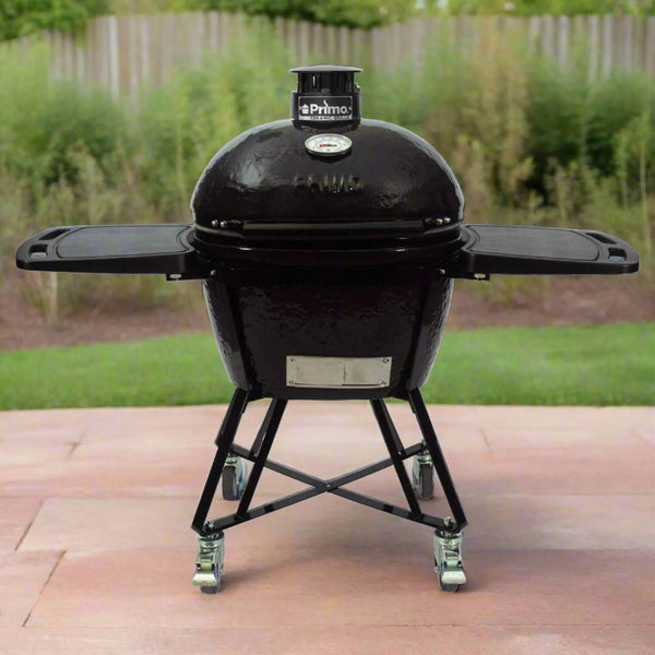 Oval Large 300 All-In-One Ceramic Kamado Grill W/ Cradle, Side Shelves & Stainless Steel Grates