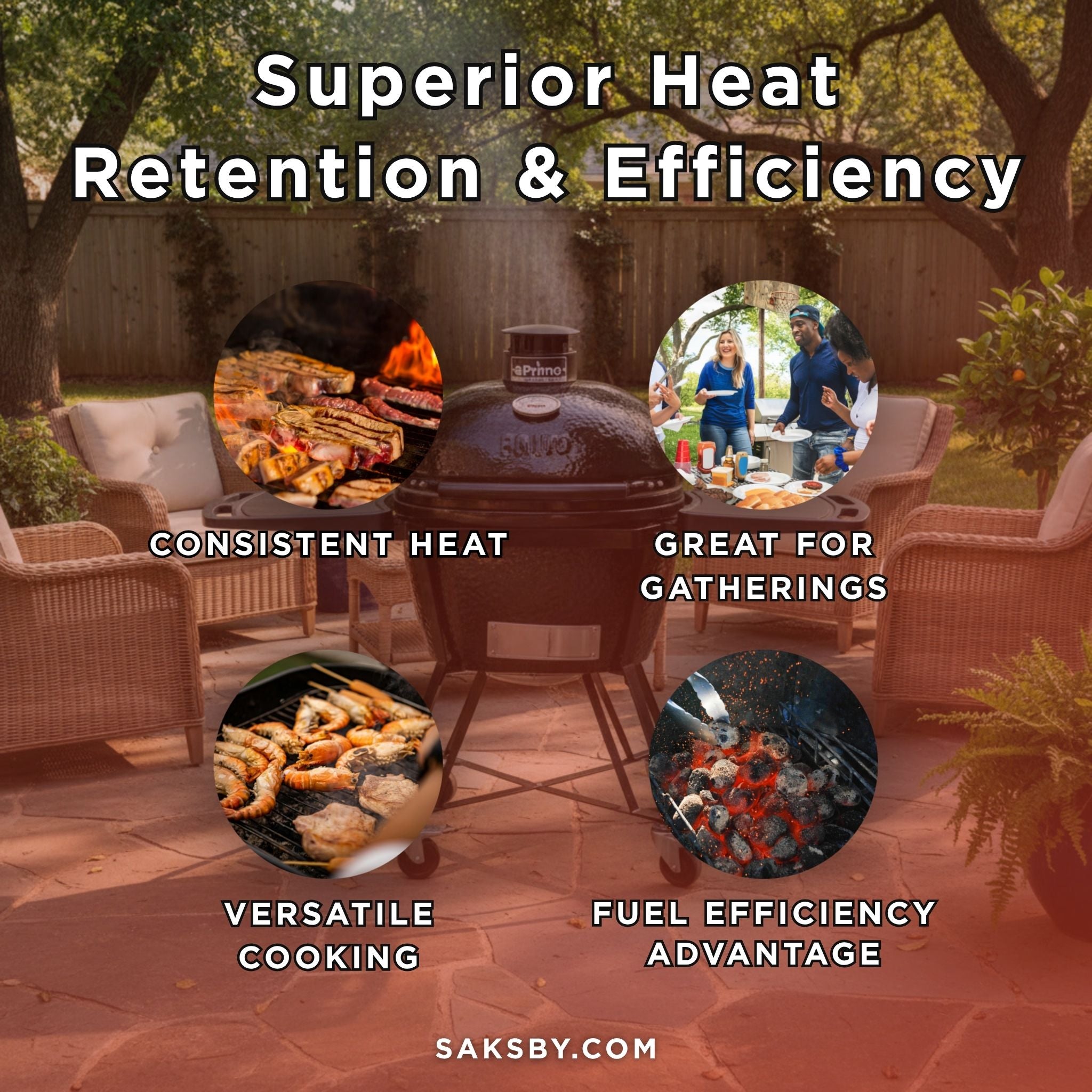Oval Large 300 All-In-One Ceramic Kamado Grill W/ Cradle, Side Shelves & Stainless Steel Grates