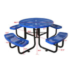 Large 46-Inch Heavy-Duty Round Outdoor Steel Picnic Table With Umbrella Hole