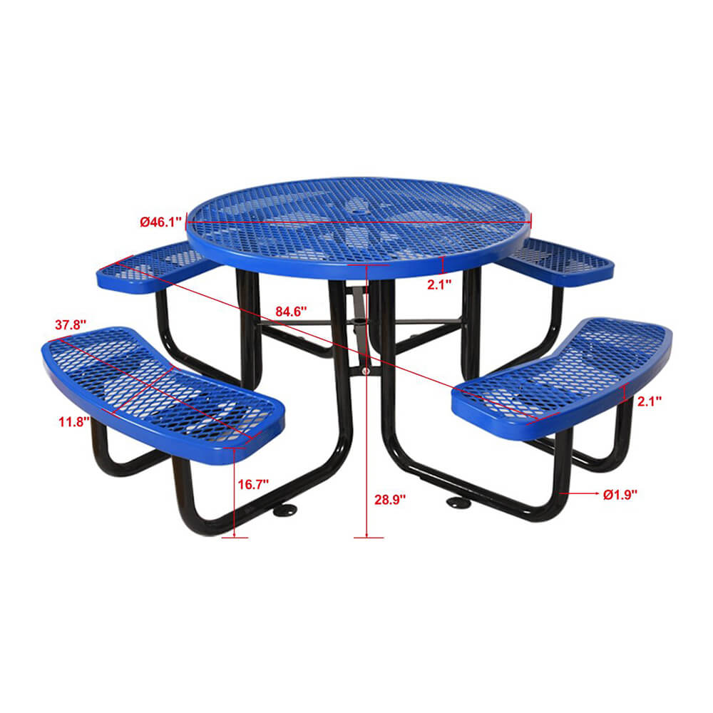 Large 46-Inch Heavy-Duty Round Outdoor Steel Picnic Table With Umbrella Hole