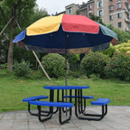 Large 46-Inch Heavy-Duty Round Outdoor Steel Picnic Table With Umbrella Hole