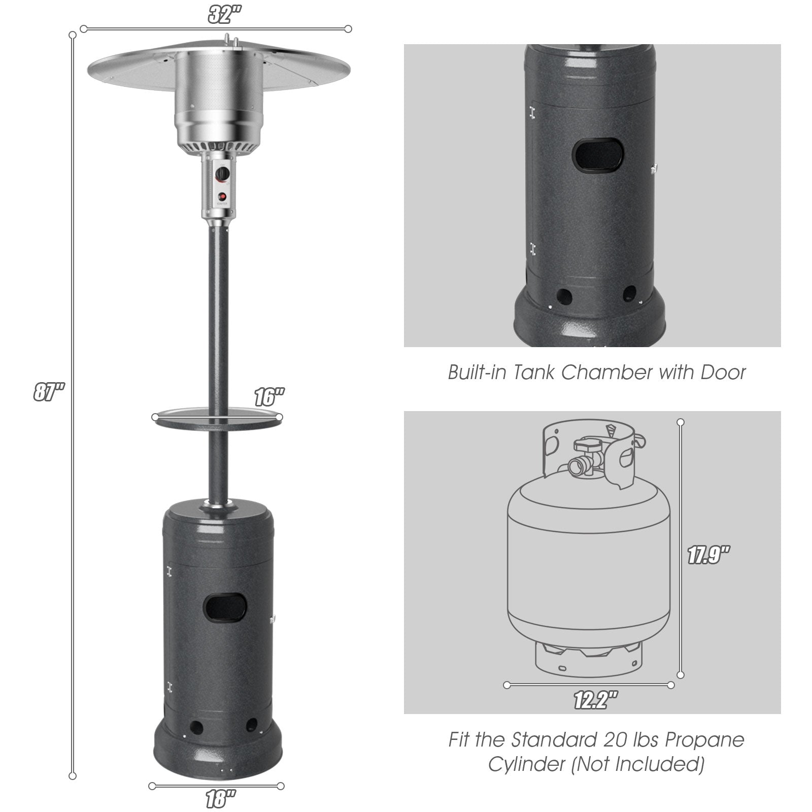 Outdoor Heater Propane Standing LP Gas Steel with Table