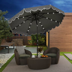 9.3 Feet Solar Patio Umbrella with 24 LED Lights Vented Top and Ruffles-Beige