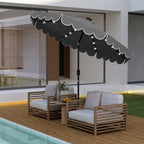 9.3 Feet Solar Patio Umbrella with 24 LED Lights Vented Top and Ruffles-Beige