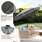 9.3 Feet Solar Patio Umbrella with 24 LED Lights Vented Top and Ruffles-Beige