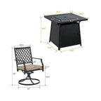 Outdoor Gas Fire Pit Table Set W/ Cushioned Swivel Dining Chairs, 5PCS