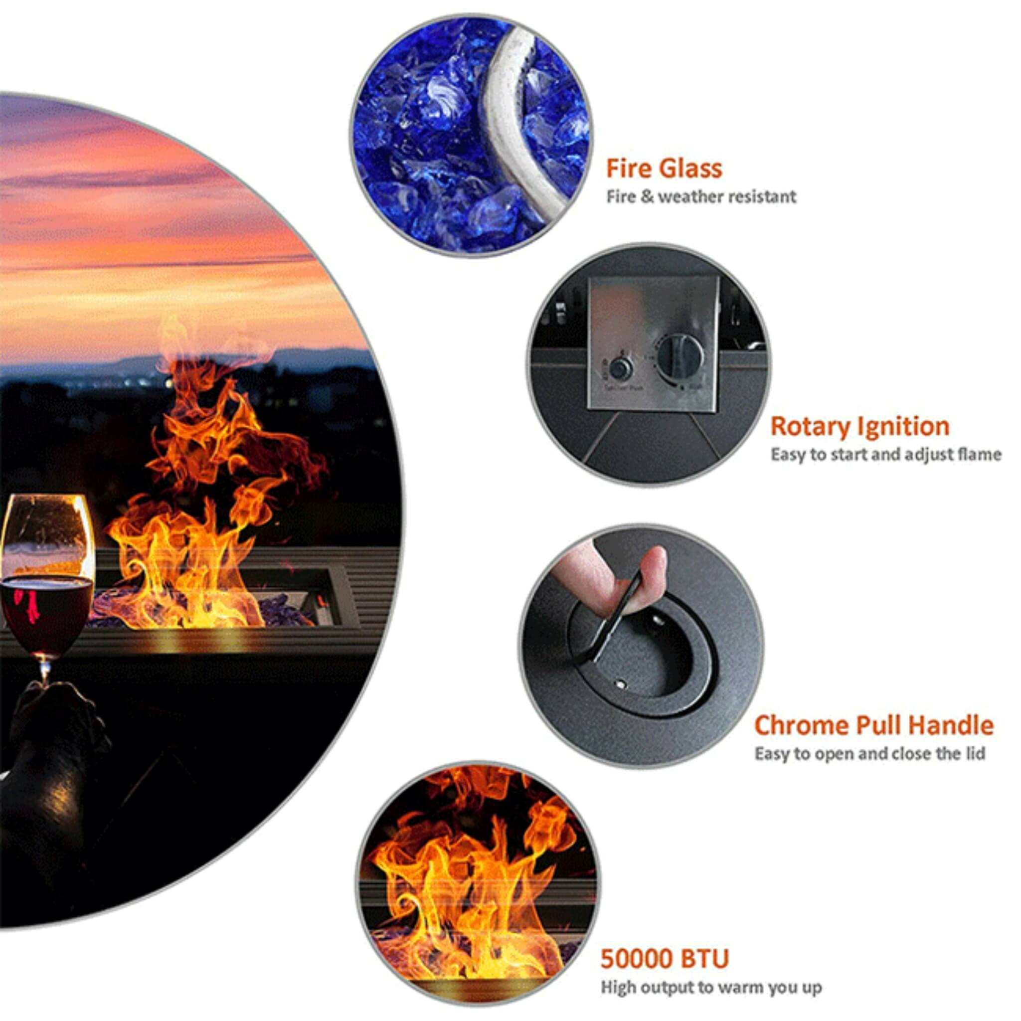 Outdoor Gas Fire Pit Table Set W/ Cushioned Swivel Dining Chairs, 5PCS