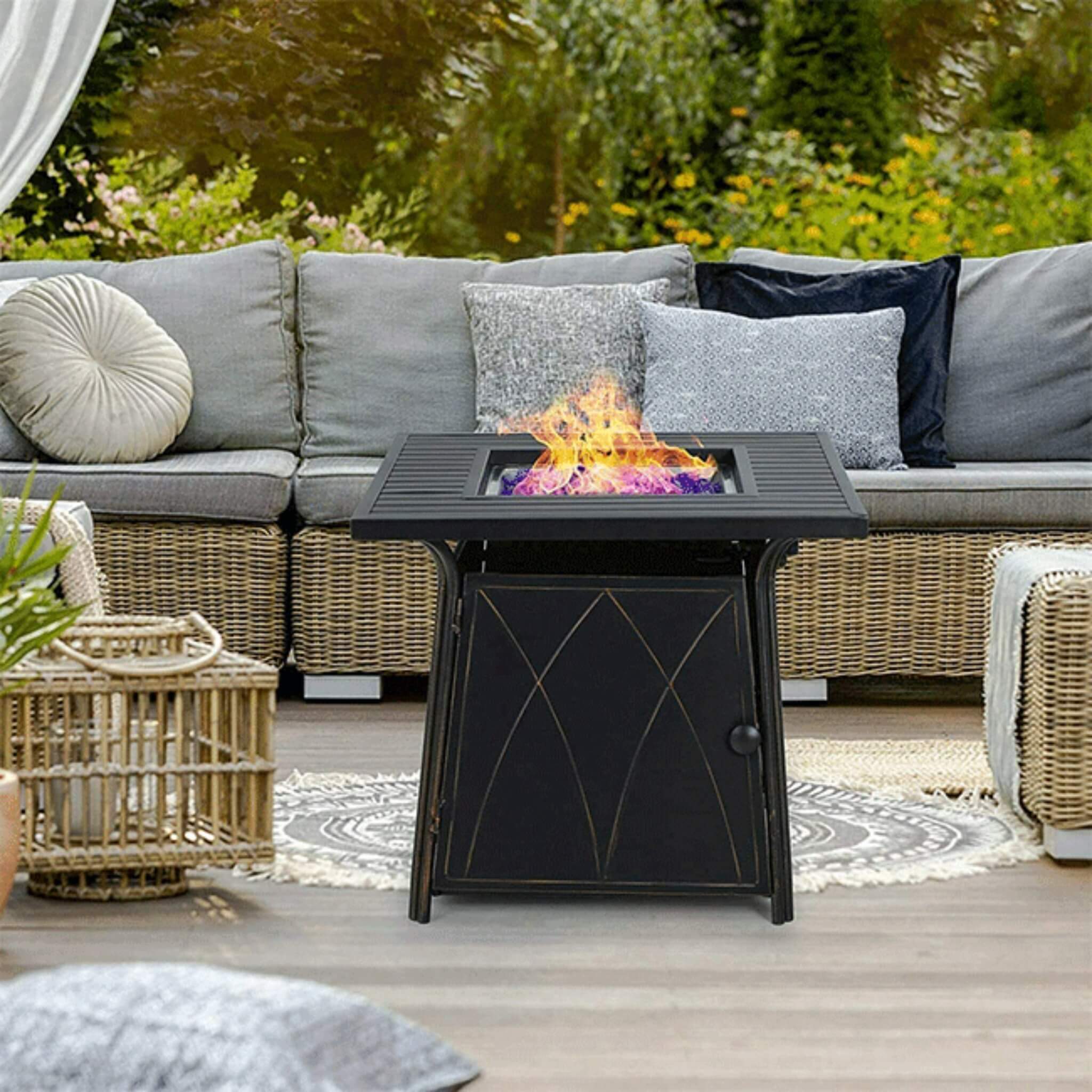 Outdoor Gas Fire Pit Table Set W/ Cushioned Swivel Dining Chairs, 5PCS