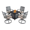 Outdoor Gas Fire Pit Table Set W/ Cushioned Swivel Dining Chairs, 5PCS