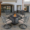Outdoor Gas Fire Pit Table Set W/ Cushioned Swivel Dining Chairs, 5PCS