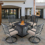 Outdoor Gas Fire Pit Table Set W/ Cushioned Swivel Dining Chairs, 5PCS