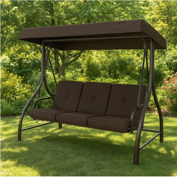 Brown 3-Person Outdoor Porch Swing with Canopy
