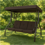 Brown 3-Person Outdoor Porch Swing with Canopy