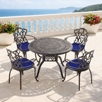 39.37-inch Cast Aluminum Patio Dining Set With Black Frame and Umbrella Hole