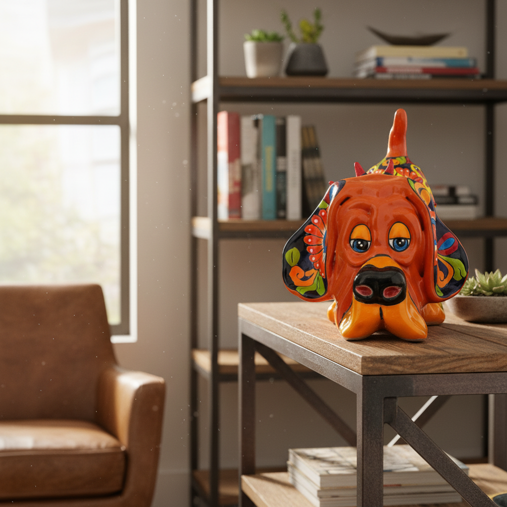 Dog Statue | Colorful Hand-Painted Pottery Hound from Mexico