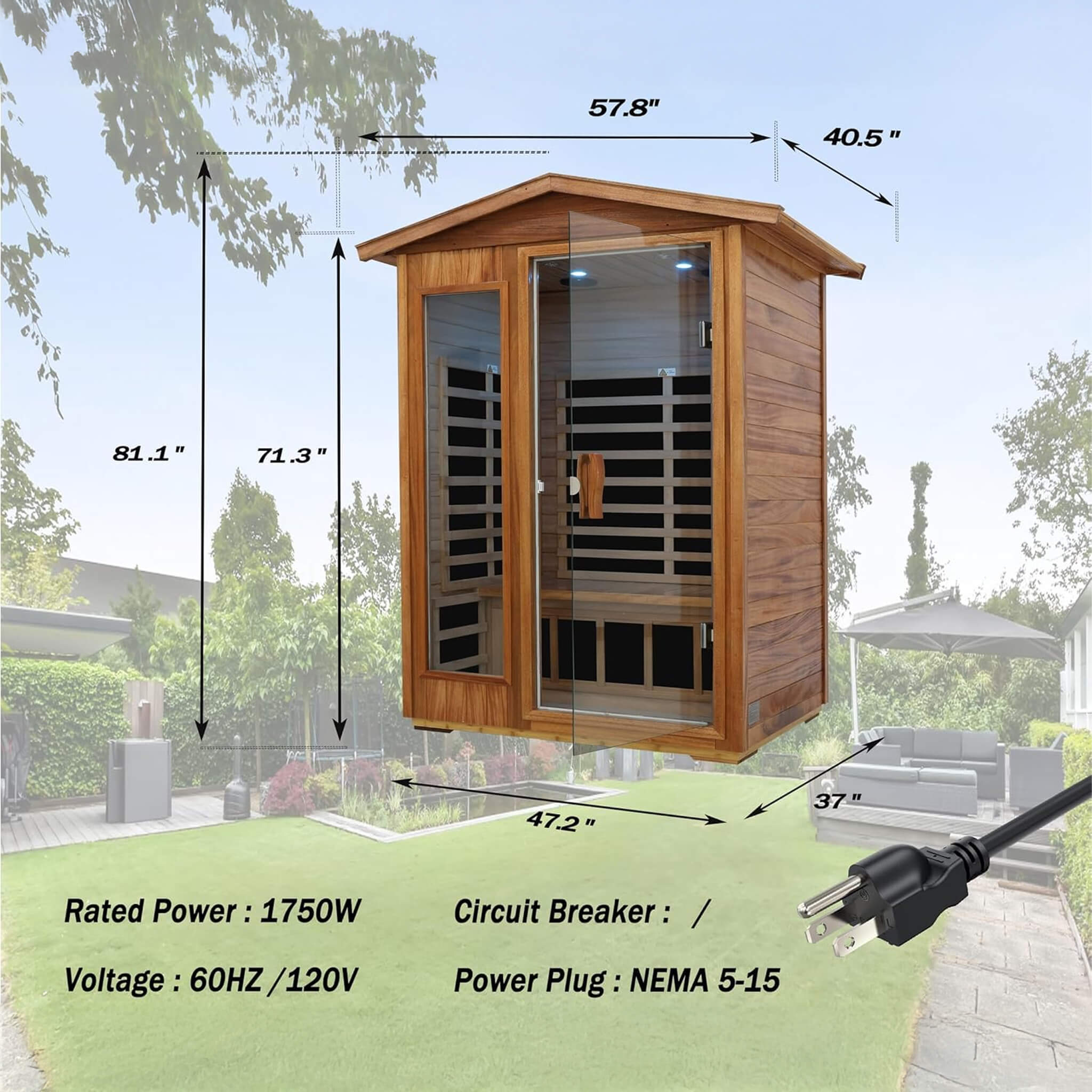 The Ignis 2-Person Ultra-Low EMF Mahogany Outdoor Infrared Sauna with Bluetooth Speakers