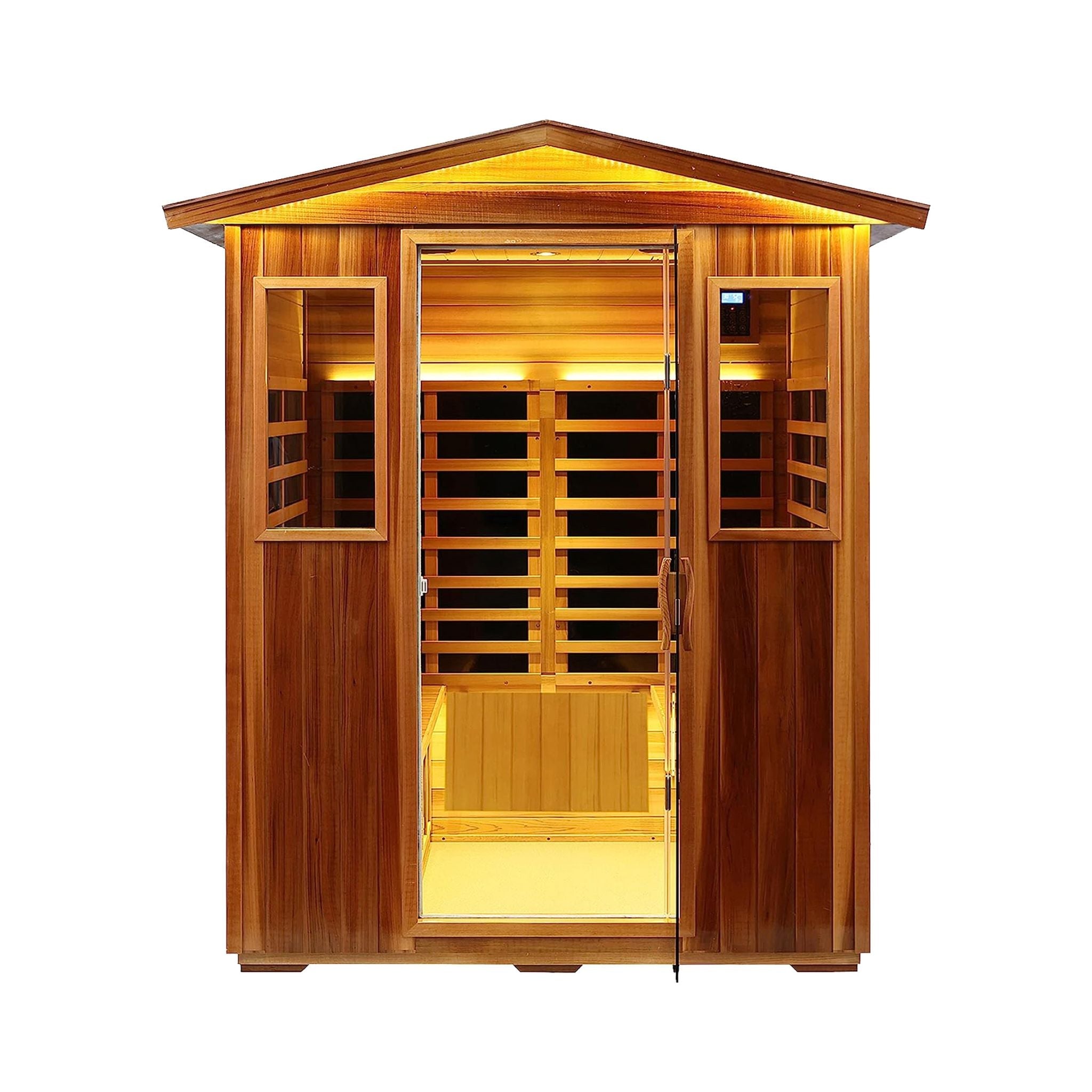 The Kairo 4-Person Outdoor Infrared Hemlock Sauna With Tempered Glass Door