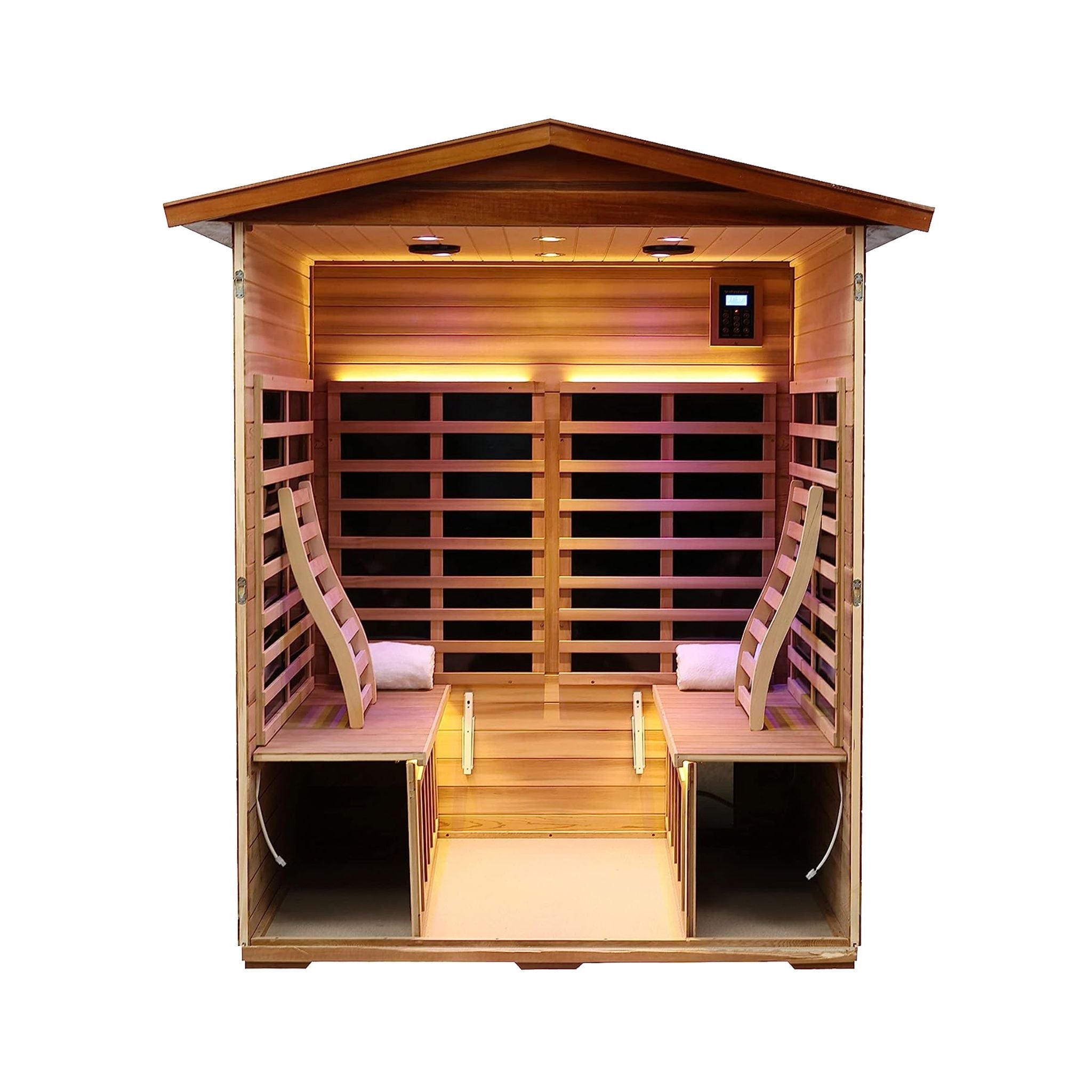 The Kairo 4-Person Outdoor Infrared Hemlock Sauna With Tempered Glass Door