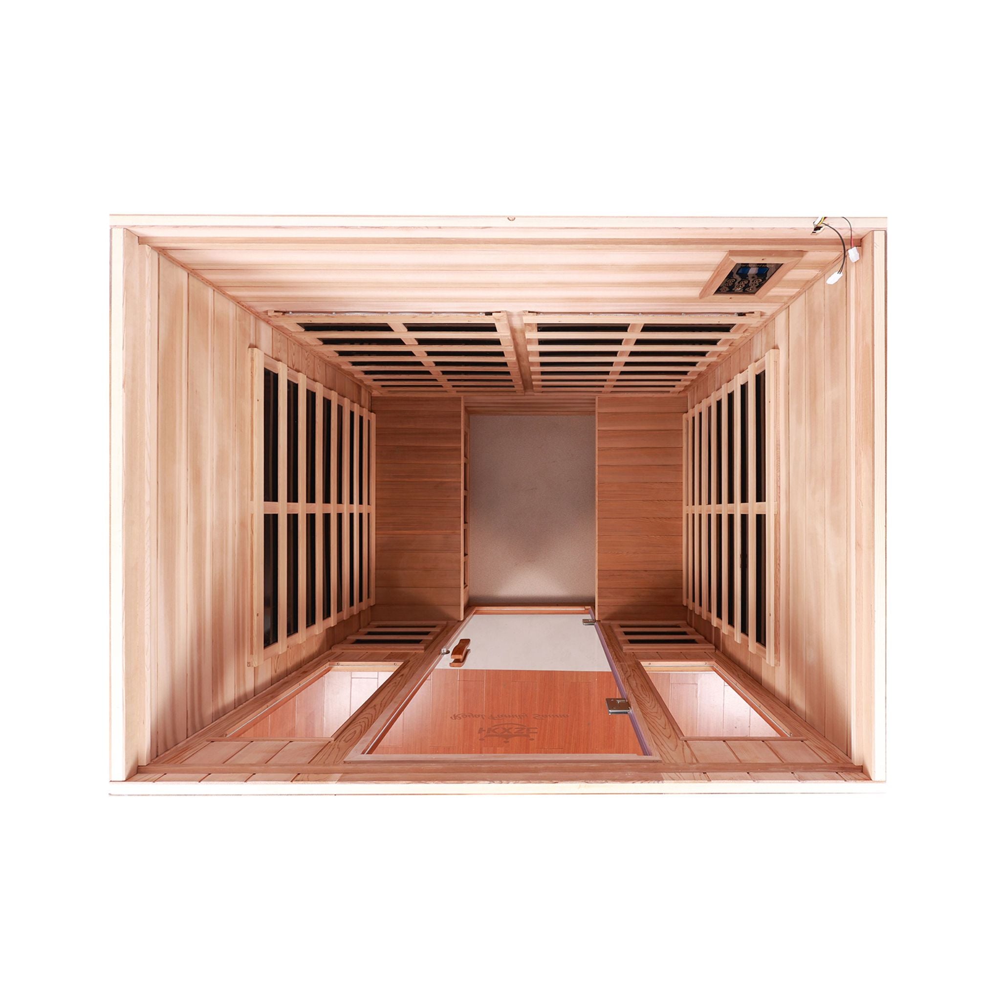 The Kairo 4-Person Outdoor Infrared Hemlock Sauna With Tempered Glass Door